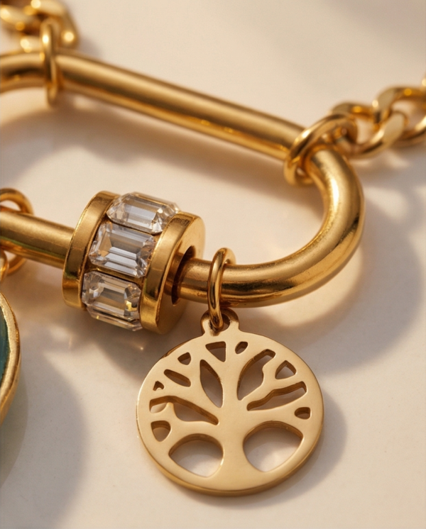 Κολιέ επιχρυσωμένο ατσάλι διπλό με τιρκουάζ