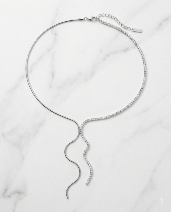 Κολιέ ατσάλι μισή πλευρά zircon