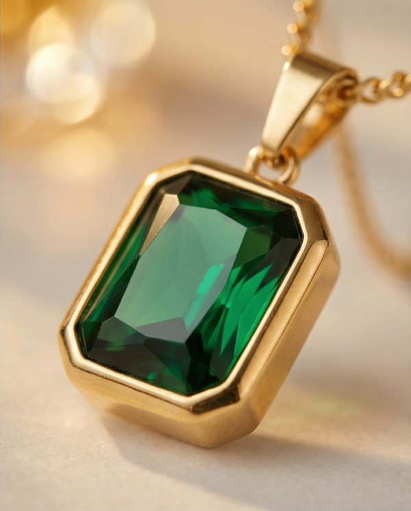 Κολιέ κρεμαστό ατσάλινο με πράσινη πέτρα