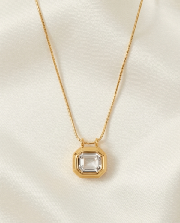 Κολιέ επιχρυσωμένο ατσάλι με λευκό zircon