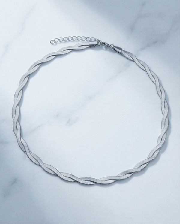 Κολιέ ατσάλι με διπλή πλέξη