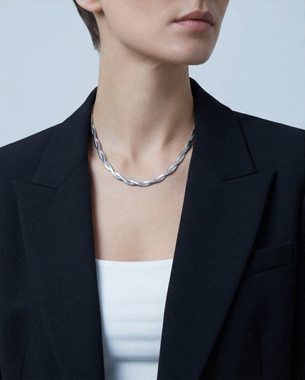 Κολιέ ατσάλι με διπλή πλέξη