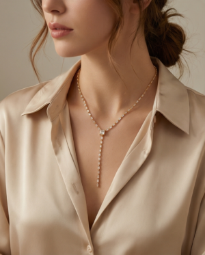 Κολιέ επιχρυσωμένο ατσάλι αλυσίδα με zircon