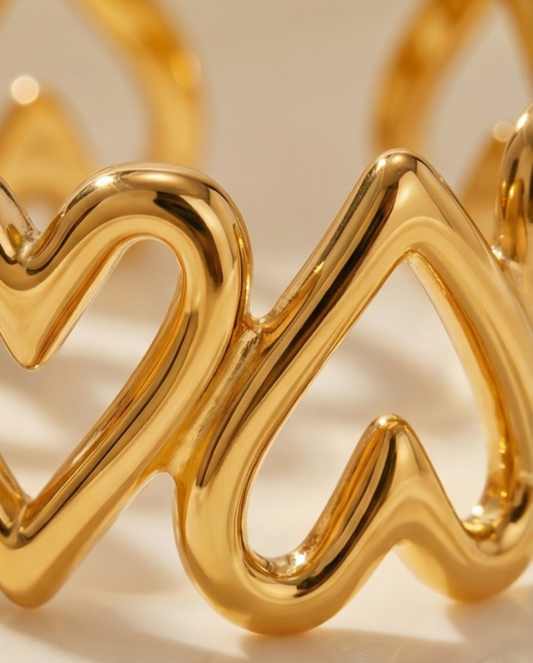 Δαχτυλίδι ατσάλινο με χρυσές καρδιές