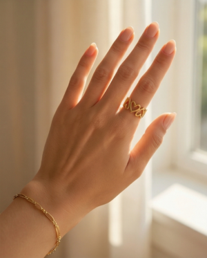 Δαχτυλίδι ατσάλινο με χρυσές καρδιές