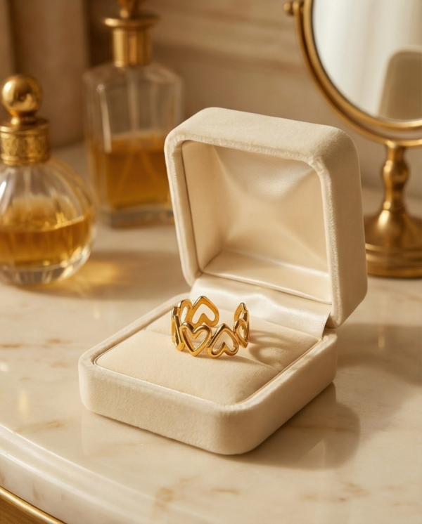 Δαχτυλίδι ατσάλινο με χρυσές καρδιές