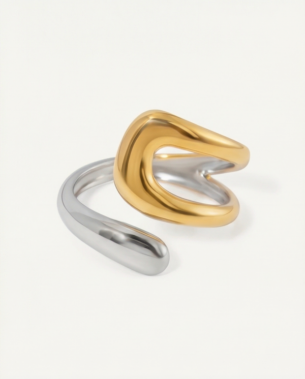 Δαχτυλίδι επιχρυσωμένο ατσάλι 18Κ χρυσό ασημί ανοιχτό σχέδιο