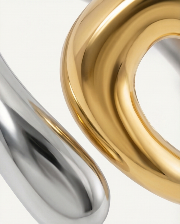 Δαχτυλίδι επιχρυσωμένο ατσάλι 18Κ χρυσό ασημί ανοιχτό σχέδιο