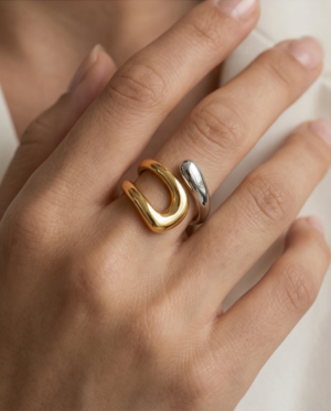 Δαχτυλίδι επιχρυσωμένο ατσάλι 18Κ χρυσό ασημί ανοιχτό σχέδιο