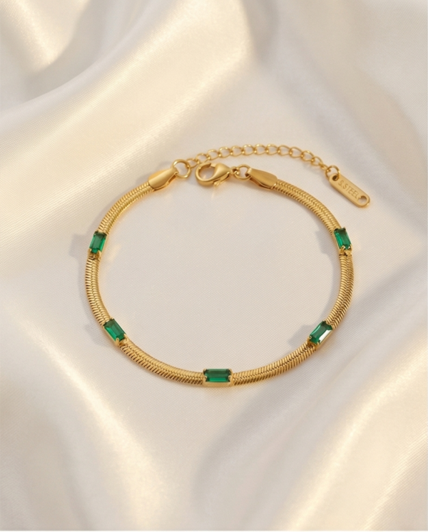 1776155467330 Βραχιόλι επιχρυσωμένο ατσάλι με πράσινα rhinestones