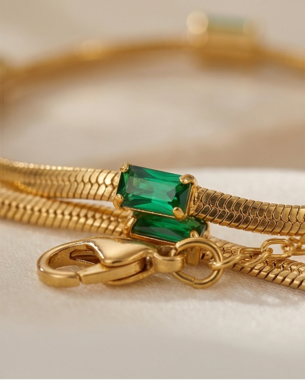 1776155467365 Βραχιόλι επιχρυσωμένο ατσάλι με πράσινα rhinestones