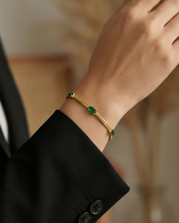 1776155467409 Βραχιόλι επιχρυσωμένο ατσάλι με πράσινα rhinestones