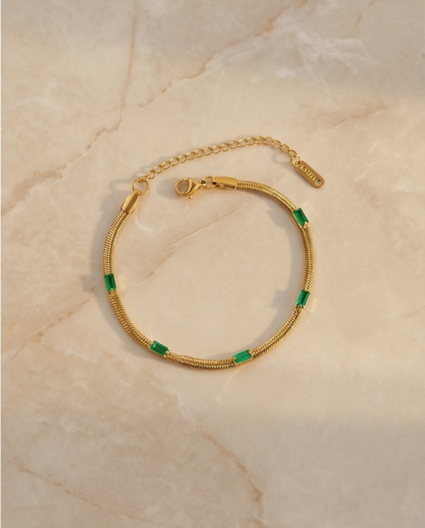 1776155467450 Βραχιόλι επιχρυσωμένο ατσάλι με πράσινα rhinestones