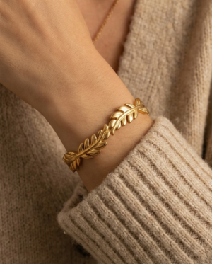 Βραχιόλι επιχρυσωμένο ατσάλινο με φυλλά