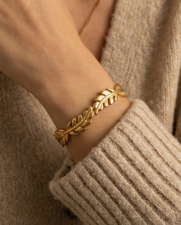 Βραχιόλι επιχρυσωμένο ατσάλινο με φυλλά