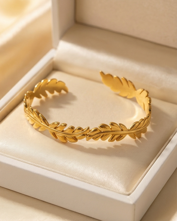 Βραχιόλι επιχρυσωμένο ατσάλινο με φυλλά