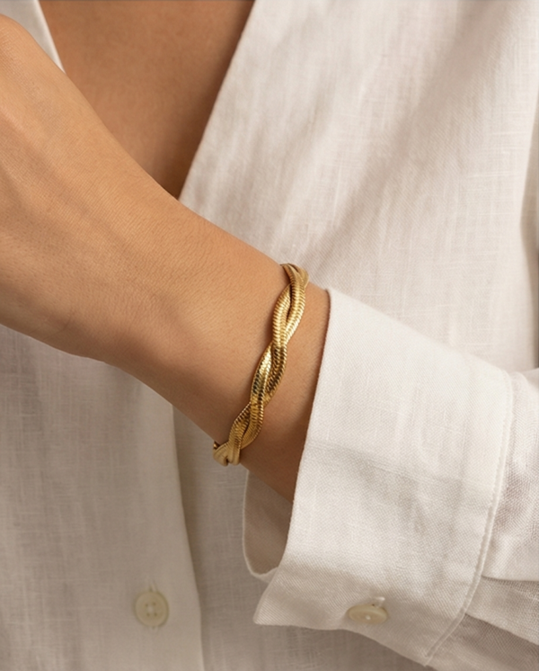 Βραχιόλι χρυσό ατσάλινο διπλή πλέξη