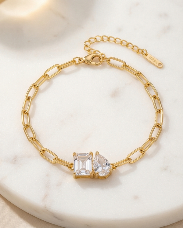 1776155492306 Βραχιόλι επιχρυσωμένο ατσάλι με δύο zircon