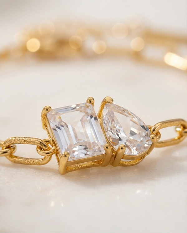 1776155492353 Βραχιόλι επιχρυσωμένο ατσάλι με δύο zircon