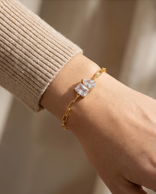 1776155492392 Βραχιόλι επιχρυσωμένο ατσάλι με δύο zircon