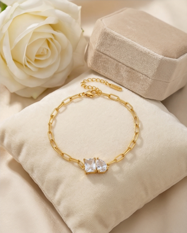 1776155492455 Βραχιόλι επιχρυσωμένο ατσάλι με δύο zircon