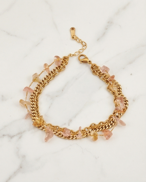 Βραχιόλι επιχρυσωμένο ατσάλι τριπλό με πέτρες