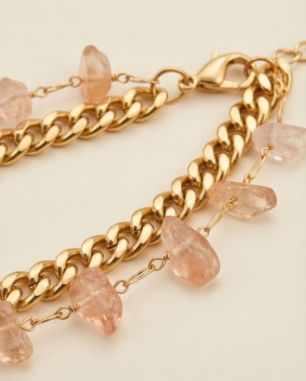 Βραχιόλι επιχρυσωμένο ατσάλι τριπλό με πέτρες