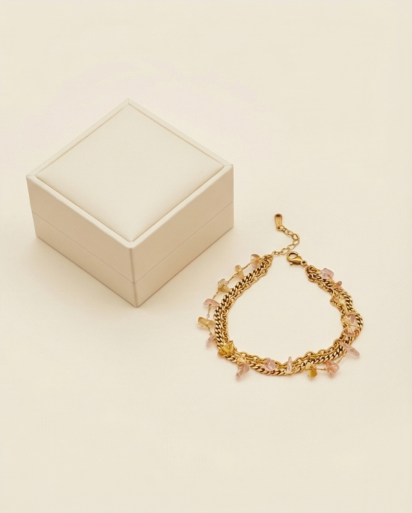 Βραχιόλι επιχρυσωμένο ατσάλι τριπλό με πέτρες