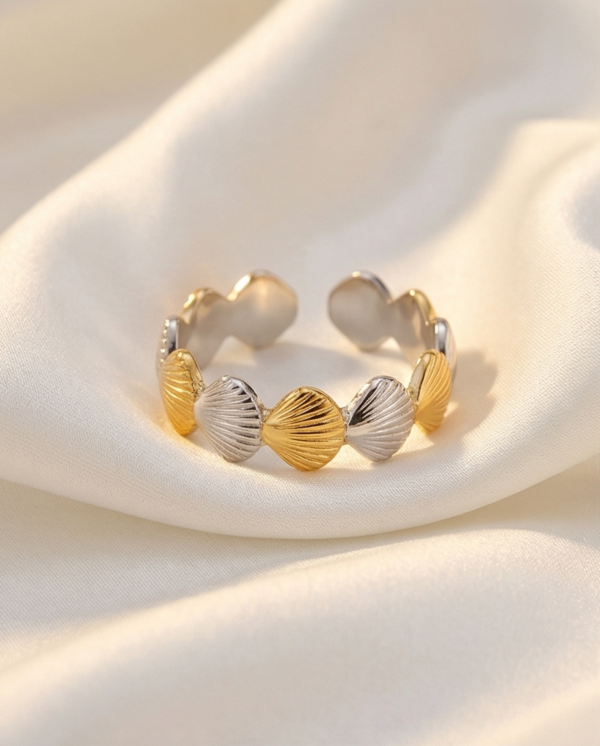 Δαχτυλίδι επιχρυσωμένο ατσάλι με κοχύλια ασημί χρυσό