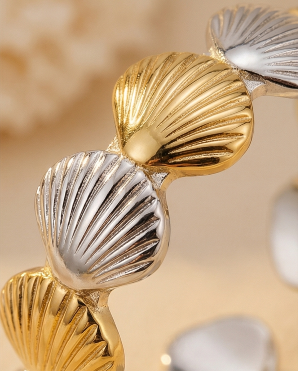 Δαχτυλίδι επιχρυσωμένο ατσάλι με κοχύλια ασημί χρυσό