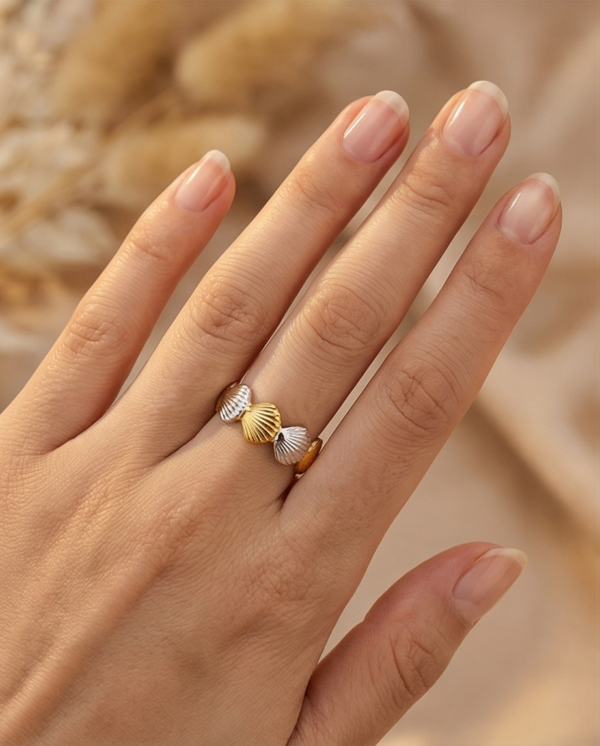 Δαχτυλίδι επιχρυσωμένο ατσάλι με κοχύλια ασημί χρυσό