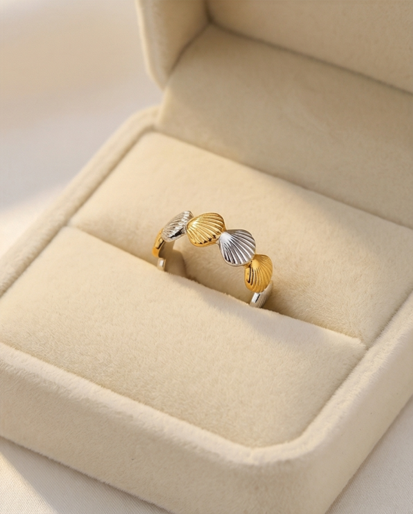 Δαχτυλίδι επιχρυσωμένο ατσάλι με κοχύλια ασημί χρυσό