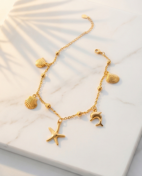 Βραχιόλι ποδιού ατσάλινο με θαλάσσια μοτίβα - ΑΝ087