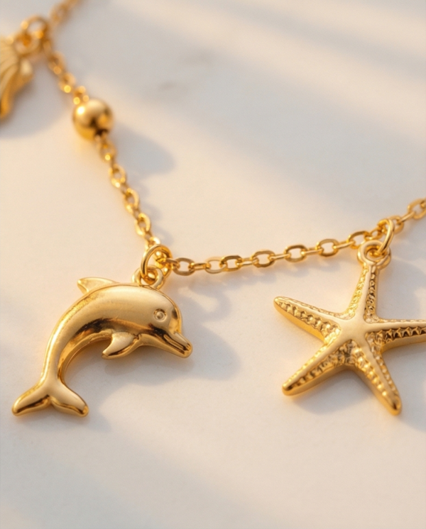 Βραχιόλι ποδιού ατσάλινο με θαλάσσια μοτίβα - ΑΝ087