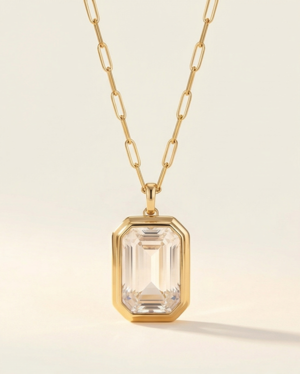 Κολιέ επιχρυσωμένο ατσάλι με λευκό zircon