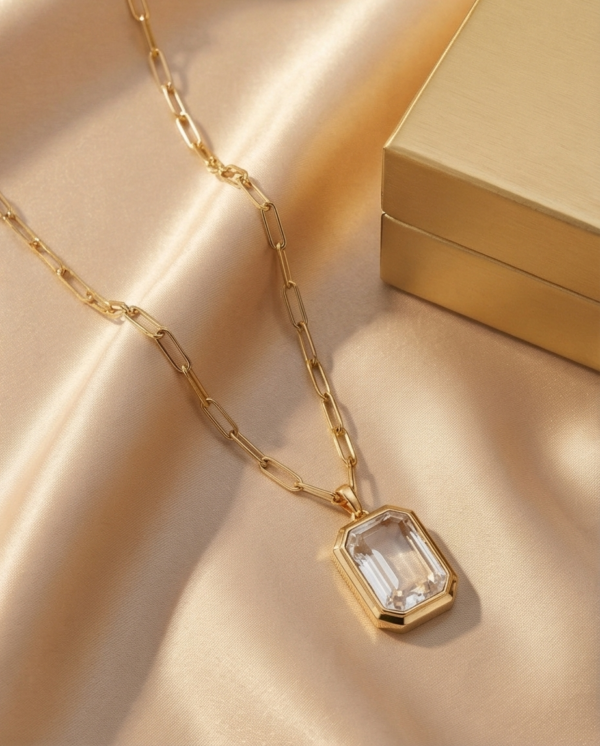 Κολιέ επιχρυσωμένο ατσάλι με λευκό zircon