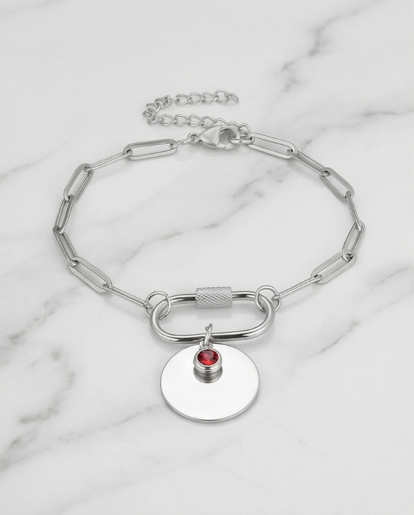 Βραχιόλι ατσάλι με κόκκινη πέτρα