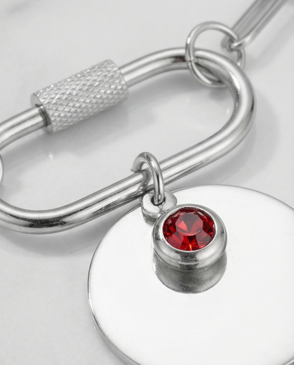 Βραχιόλι ατσάλι με κόκκινη πέτρα