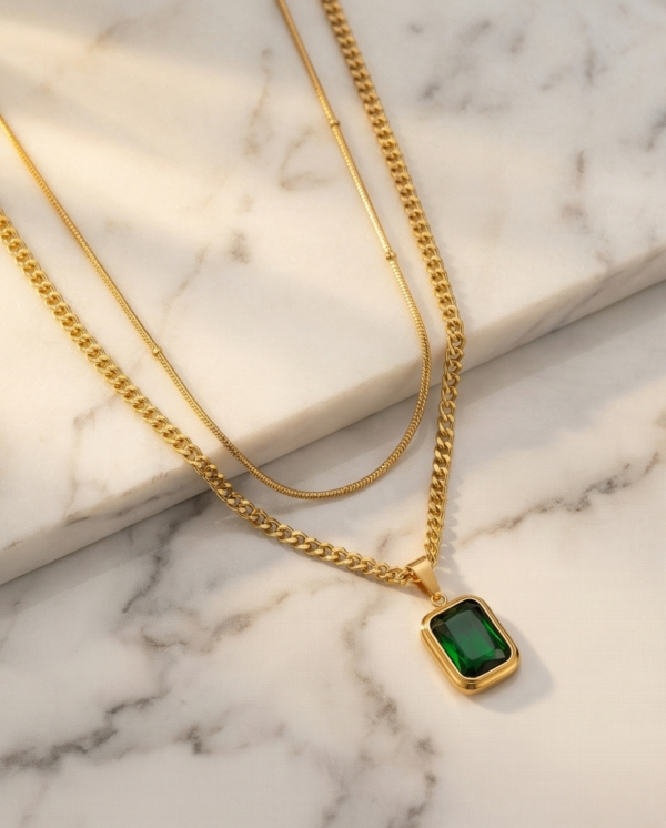 Κολιέ επιχρυσωμένο ατσάλι με πράσινο zırcon