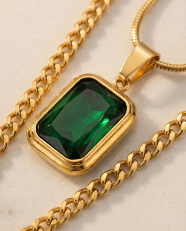 Κολιέ επιχρυσωμένο ατσάλι με πράσινο zırcon