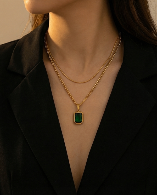 Κολιέ επιχρυσωμένο ατσάλι με πράσινο zırcon