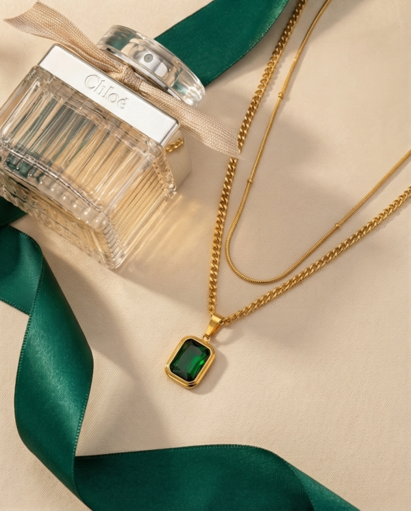 Κολιέ επιχρυσωμένο ατσάλι με πράσινο zırcon