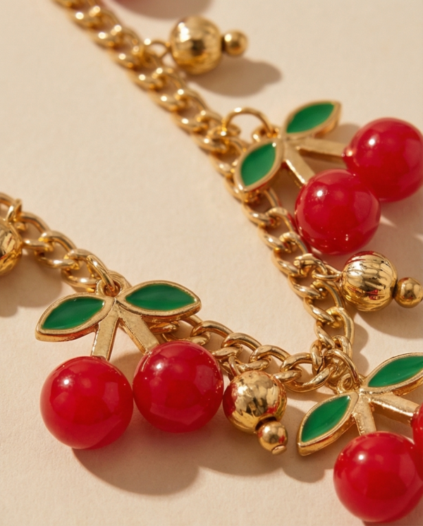 Κολιέ επιχρυσωμένο ατσάλι με κεράσια