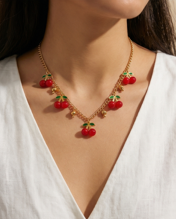 Κολιέ επιχρυσωμένο ατσάλι με κεράσια