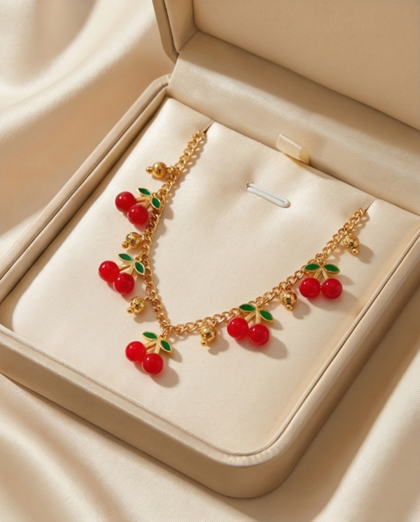 Κολιέ επιχρυσωμένο ατσάλι με κεράσια