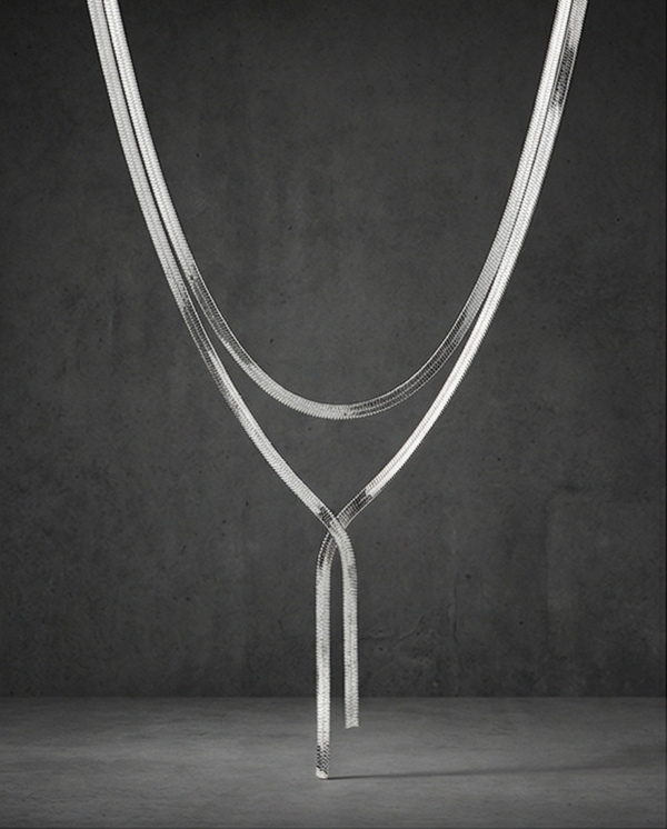 Geometric Simple Style Snake Chain Silver Long Necklace